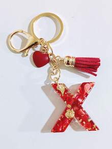 26 种选择红色环氧树脂首字母钥匙扣、可爱心形流苏钥匙扣、时尚包包配件钱包吊坠、派对小礼品，适合作为圣诞节送给朋友的礼物 - 紅色 - 查看 31