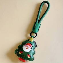1pc Elegant Christmas Keychain - Santa Claus Or Deer With Green Strap, PU Material Holiday Key Ring, Detachable Bag Charm & Car Keychain For Women/Men - Christmas Gifts, Valentine's Presents - Compatible With Backpacks, Purses, Vehicles, Seasonal Decor, Playful Accessory, Durable Accessory, Festive Keyring, Gift Givers - Multicolor - View 2