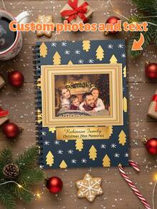 OBOVAY 1pc Customized Personalized Christmas Notebook, Can Customize Photos And Text, Personalized Photo Notebook, Brown And Gold Christmas Photo Scrapbook, Suitable For Daily Use, Party Decoration, Ideal Gift For Friends And Family, Makezbright Personalized Gift, Customizable Photo Decor, Customized Christmas Decor - Multicolor - View 7