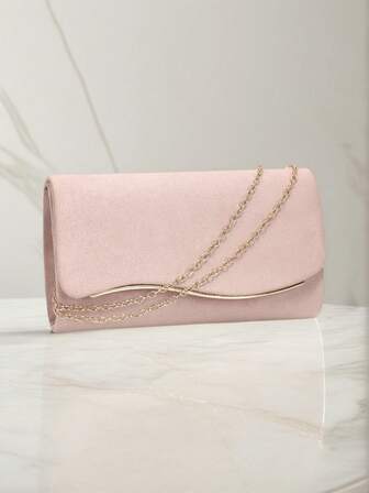 Bolso de mano de terciopelo rosa para fiesta formal, bolso de mano con correa de cadena para mujer