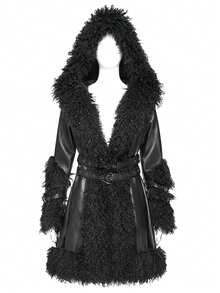 Devil fashion Dark Punk Street Style Faux Leather Jacket With Furry Trim And Hood - Black - View 14