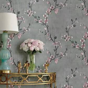 1 卷防水自粘墙纸 - 可移除自粘花卉墙纸，乙烯基自粘墙纸，带有柔和的粉色和灰色叶子纹理现代设计，适用于卧室、浴室、厨房的自粘墙纸 - 易于安装 17.7 英寸 x 39.3/118.1/196.8/393.7 英寸