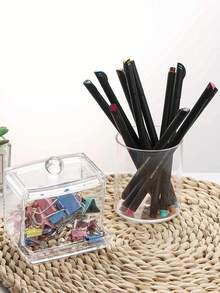 Caja de almacenamiento transparente para el baño, 4 paquetes de cajas de almacenamiento para el baño con tapa, soporte cuadrado pequeño para hisopos, diseño apilable, perfecto para almacenar hilo dental, sales de baño, bolas, etc.