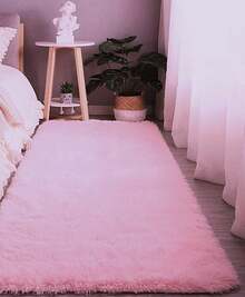 Tapete Passadeira Felpuda 1,30 X 0,50 m Macia Para Quarto Corredor Beira de Cama - Rosa Bebê - Visão 3