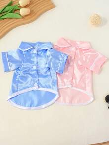 1pc Pet Clothes, Shiny Luxurious Sleepwear For Dogs/Cats, Shiny Fabric Design Shirt, Contrast Trim, Comfortable & Soft, Pet Casual Loungewear For Small Pets - Multicolor - View 34