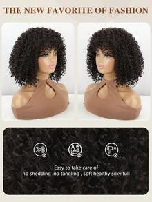 nimoki Peruka afro kręcona 12 cali, krótka peruka z kręconymi włosami i grzywką, ciemnobrązowa peruka z syntetycznych włosów do codziennego użytku - Ciemny brąz - Zobacz 7