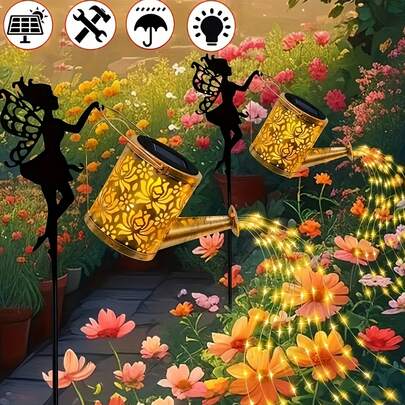 1pc Solar Powered Fairy Lamp Garden Watering Can Light, Half-Embedded Solar Powered LED Pathway Light, Portable Brass Landscape Spotlight With Solar Panel And Stakes, Suitable For Walkway, Patio, Mother's Day Gardening Gift, Yard Decor Lighting