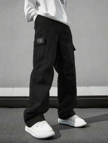 1 Quần thường ngày cỡ lớn cho nam, Thích hợp để đi làm, tập luyện, chạy bộ, ngoài trời, đi bộ đường dài, rộng rãi, đơn giản, thời trang, thể dục, chạy bộ, tập thể dục, ống thẳng, đa năng, phong cách đường phố - màu đen - Xem 2