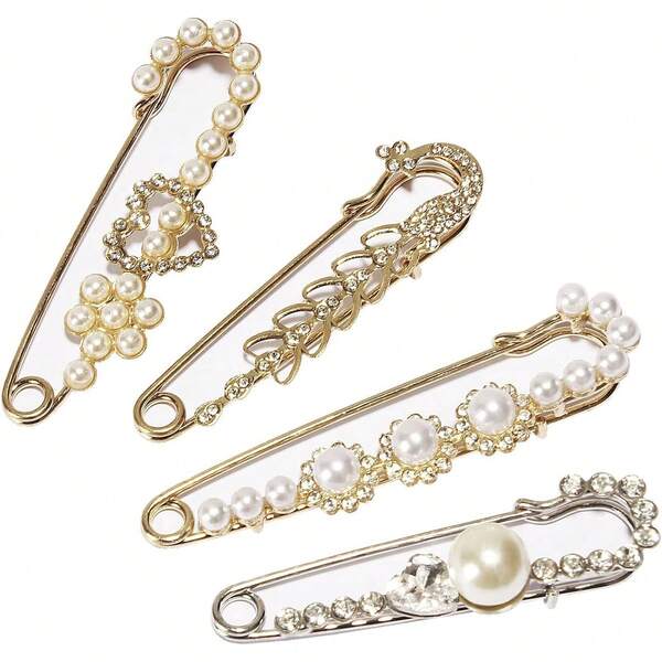 4 Women's Brooches, Sweater Shawl Clips, Artificial Crystal Pearl Brooches, Safety Pins, Dress Clips, Women's Dress Clips And Shirt Clips (Style 4)