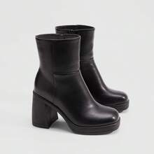 Athlefit Women's Block Heel Ankle Boots - Thick Platform Square Toe Dress Booties With Non-Slip Sole - 黑色 - 查看 2