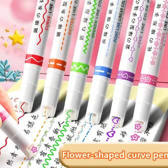 6pcs Assorted Floral Outline Contour Sketch Markers, Colorful Floral Pattern Highlighter Pens For Bullet Journaling, Children's Handwriting, Scrapbooking, Decorative Borders