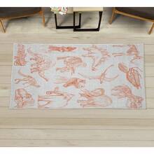 Retro Mid Century Abstract Pattern Rug On Ivory Background, Dark Orange And Reseda Green, 4' X 5' 5", Ideal For Bedroom, Dorm And Living Room - 亮橙色 - 查看 1
