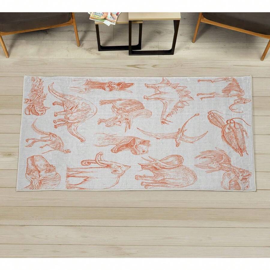 Retro Mid Century Abstract Pattern Rug On Ivory Background, Dark Orange And Reseda Green, 4' X 5' 5", Ideal For Bedroom, Dorm And Living Room - 亮橙色 - 查看 1