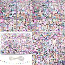 1200 Pcs Set 6*6mm Colorful Cube Acrylic Black Alphabet Vowel Letter Beads A-Z Heart Pattern Beads And Crystal Line For Jewelry Making Bracelets Necklaces Key Chains