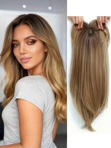 [22 英寸直发假发块] 优雅的 18-22 英寸女士直发假发块，高温纤维，浅棕色到黑色渐变，中年卷发，易于佩戴，理想的圣诞礼物 - 彩色 - 查看 5