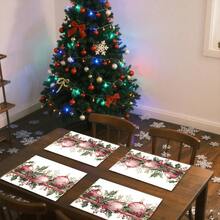 1pc/4pcs/6pcs/100pcs Christmas Holly Berry And Ball Pattern Printed Placemats, Heat-Insulating Placemats, Suitable For Home Decoration, Holiday Dining, Kitchen And Party Decoration, Party Placemats, Can Be Given As Gifts - Multicolor - View 5