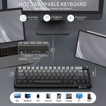 FREEWOLF ATTACK SHARK X66 Wireless Mechanical Keyboard, With Volume Knob, 60% Bluetooth/2.4GHz/Wired Gaming Keyboard, RGB Backlit, OEM Tri-Color PBT Keycaps, 66 Hot-Swappable Keys, For PC - Multicolor - View 9