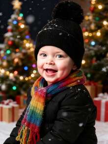 1顶新生儿纯色羊毛针织帽，可爱毛球帽，适合0-3岁儿童，男女通用 - One Pompom - 查看 3