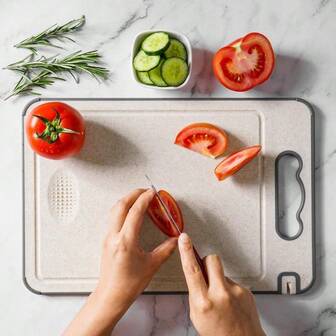 1pc Dual-Sided Antibacterial Cutting Board, 304 Stainless Steel + PP Wheat Straw Dual Material + Rhinestone Texture Anti-Slip, Antibacterial & Mildew Resistant + , Suitable For Home Kitchen Vegetable, Meat, Fruit & Produce Cutting