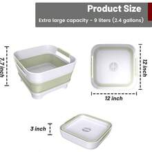 Collapsible Dish Basin With Drain, 9L2.4Gal Capacity, Space Saving Portable Sink Bottle, Kitchen, Camping RV, Gray - 綠色 - 查看 3