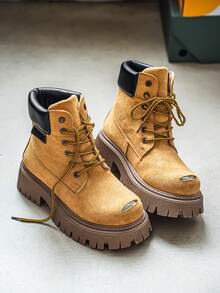 Bottes à semelle épaisse GAISIMA, style britannique rétro américain pour hommes, bottes de moto américaines, bottes jaunes pour l'extérieur - Kaki - Voir 5