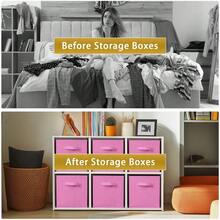 6Pcs Storage Box Storage Basket Foldable Cube Storage Basket With Handle Storage Container For Home Office - Pink - View 7