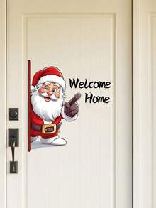 1 pieza Pegatina autoadhesiva de Bienvenida a Santa - Decoración Navideña con Papá Noel, Fácil de pelar y pegar, Para puertas, paredes, chimenea - Decoraciones navideñas para el hogar, Pegatinas navideñas, Arte de pared festivo