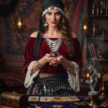Pieces Costume Women Fortune Teller Accessories Belly Dance Scarf Set Scarf - Đen, Bạc - Xem 2
