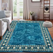 1 Piece Turquoise Blue Green Beige White Plaid Diamond Geometric Rug - Large Modern Low Pile Machine Washable Rug, Suitable For Living Room, Bedroom, Hallway, Bathroom, Farmhouse Soft Floor Mat - Turquoise Blue And Beige Diamond Pattern - Multicolor - View 4