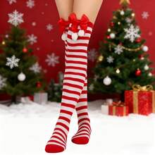 1 Pair Festive Ball Striped Over-The-Knee Socks, Great Gift For Friends And Family At Christmas