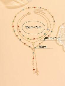 3 件/套复古金色金属耶稣十字架 Y 形长项链，波西米亚风彩色水晶吊坠项链套装，适合女性日常和节日佩戴，送给朋友的礼物（手工制作，长度可调，玻璃水晶颜色和珠子数量随机） - 3件套 - 查看 4