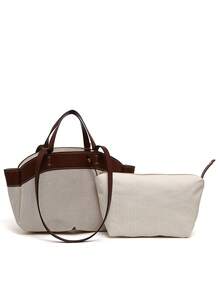Travachic New Women's Handbag, Large Capacity Tote Bag For Autumn/Winter, Coffee Color With White Casual Minimalist Shopping Bag, Fashion Shoulder Handbag, Middle Bag, Inner Bag, Mom Bag - Coffee - View 5