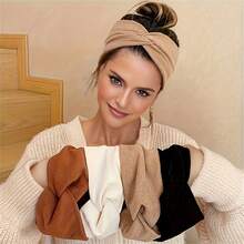 3 件女士厚冬季头带 - 柔软温暖的米色/海军蓝/黑色纯色发饰，优雅的波西米亚风宽松头巾，适合寒冷天气、圣诞节、感恩节和节日礼物（棕色、灰色、白色） - 多功能头带，冬季头巾