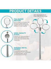 Gương soi có thể kéo dài, kích thước 30mm và 50mm, dụng cụ gương soi dạng ống lồng xoay 360°, thích hợp cho sửa chữa xe, quan sát lông mi và khoang miệng, kiểm tra vật nhỏ. - Bạc - Xem 8
