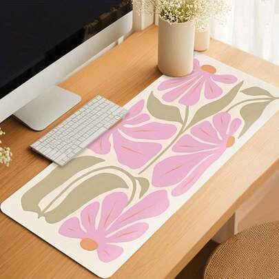 משטח עכבר פרחוני גדול אחד - עיצוב פרחוני אלגנטי ורוד ובז', משטח שולחן גומי XXL עם קצוות תפורים, עיצוב מורחב לגיימינג ומשרד לנשים, אמנים וגיימרים, אביזרי שולחן גיימינג | משטח עכבר דקורטיבי | משטח משטח חלק, משטח עכבר גדול