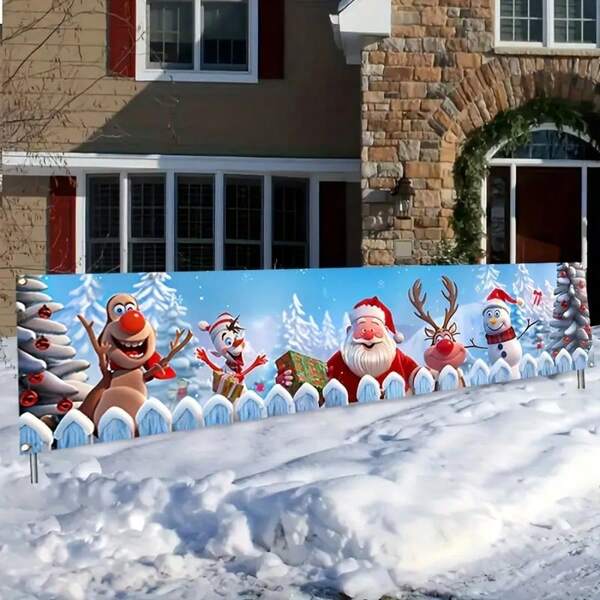 Striscione natalizio con pupazzo di neve in fibra di poliestere a 4 anelli, decorazione per esterno e interno, adatto per giardino e scene festive, funzionamento senza batterie