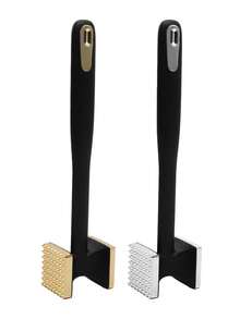 1pc Zinc Alloy Square Meat Tenderizer, Gold/Silver Double-Sided Meat Pounder For Home Use, Versatile Kitchen Tool With Nut Cracker And Spice Grinder