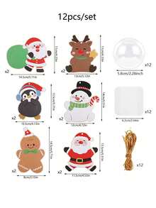 12pcs Christmas Theme Candy Chocolate Holder Cards, Cartoon Santa Claus, Snowman, Elk And Penguin Design, DIY Holiday Party Decorations, Paper Gift Boxes Pendants For Xmas Tree, New Year, Birthdays, Weddings, Christmas Decor Christmas Christmas Decorations Christmas Pajamas Christmas Gifts Christmas Decor - Multicolor - View 3