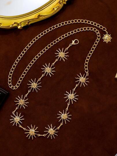 1条极简金色波西米亚风向日葵笑脸腰链，适合婚礼、派对、活动等场合。