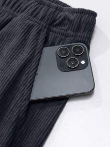 Plus Size Men's Corduroy Straight Leg Pants, Casual Loose Fit Versatile Trousers For Spring & Autumn - Dark Grey - View 4