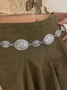 1 件装女式西部金属海螺腰带牛仔连衣裙链条腰带牛仔乡村音乐会服装配饰腰链 - 銀色 - 查看 2