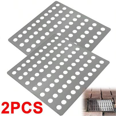 2PCS Stainless Steel Drain Cover Leaf Guard Metal Grid Plate Grate Rustproof Square