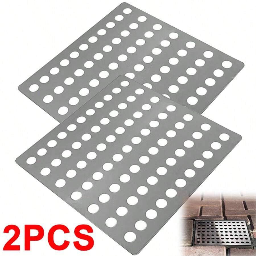 2PCS Stainless Steel Drain Cover Leaf Guard Metal Grid Plate Grate Rustproof Square - Silver - View 1
