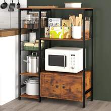 Modern Freestanding Kitchen Bakers Rack With 2 Baskets,Microwave Oven Stand With Shelves, Kitchen Storage Shelf With Metal Frame,Small Coffee Bar Station,Kitchen Furniture,Brown - Brown - View 2