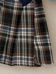 3 件套女婴休闲可爱活泼套装：简约衬衫 + 小熊贴片和蝴蝶结背心 + 百褶裙 - 藏蓝色 - 查看 6