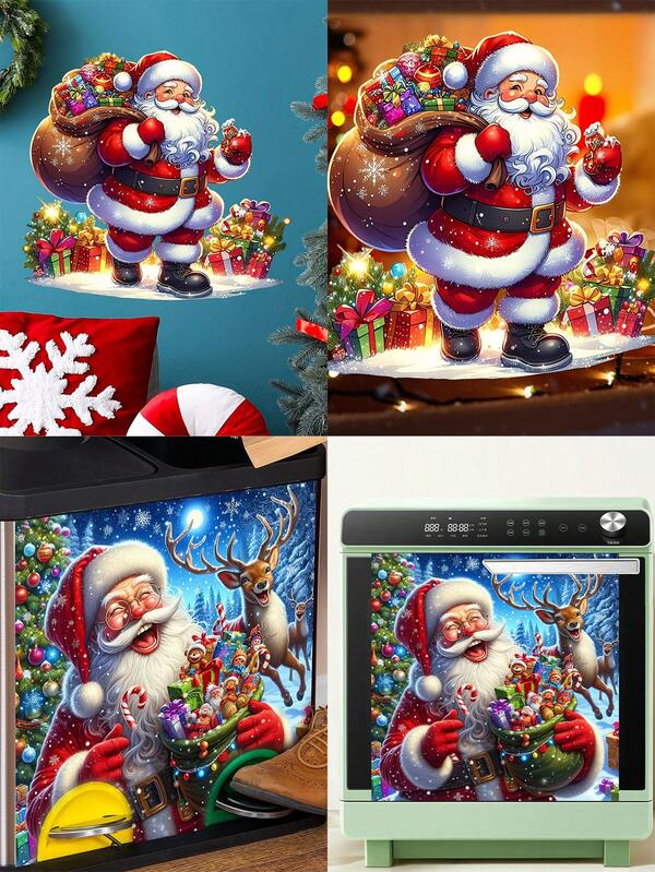 1 pièce Autocollant mural Père Noël - Décalcomanie de Noël amovible en vinyle avec des cadeaux et des flocons de neige - Facile à décoller et à coller sur les portes, les murs - Sans résidu, stickers muraux, sticker de porte, art de sticker mural, stickers de Noël amovibles, décoration de sticker mural, stickers muraux pour chambre à coucher, stickers pour mur de couloir