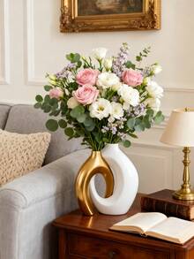 2pcs/Set White/Gold/White Dual-Tone Vases, Decorative Vases, Home Decor, Minimalist Nordic Bohemian Style, Suitable For Living Room, Bookshelf, Dining Table, Bedroom, Fireplace, Porch, And Also A Great Gift For Holidays - Multicolor - View 12