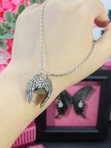 QTHOPE 1pc Gothic Style Ghost Wing Crystal Vintage Copper Necklace, Halloween Gift - Antique Silver - View 4