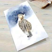 بطاقة تهنئة شتوية بقطة سلمية مع مغلف (11 سم * 16 سم) - تصميم قطة تتأمل الثلج، رائعة للأصدقاء والزملاء، مثالية لأعياد الميلاد والاحتفالات العطلات، بطاقة تهنئة عيد الميلاد | بطاقة قطة احتفالية | بطاقة ترحيب ورقية