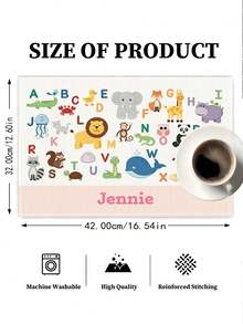 1pc Personalized Name Placemat With Cute Animal & Letter Design, ABC Desk Mat, Name Placemat, Laminated Placemat, Easy To Clean, Linen Material 32*42cm, Suitable For Dining Room, Living Room, Indoor